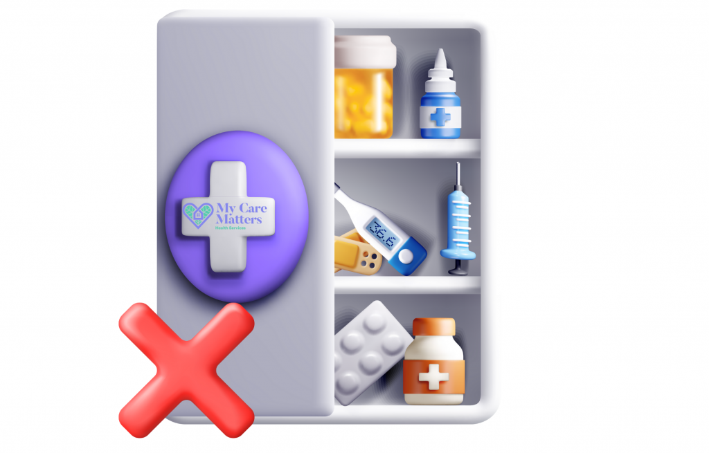 Senior storing medications in a safe, dry place with help from a My Care Matters caregiver in Vancouver, BC, avoiding bathroom storage to maintain medication effectiveness.