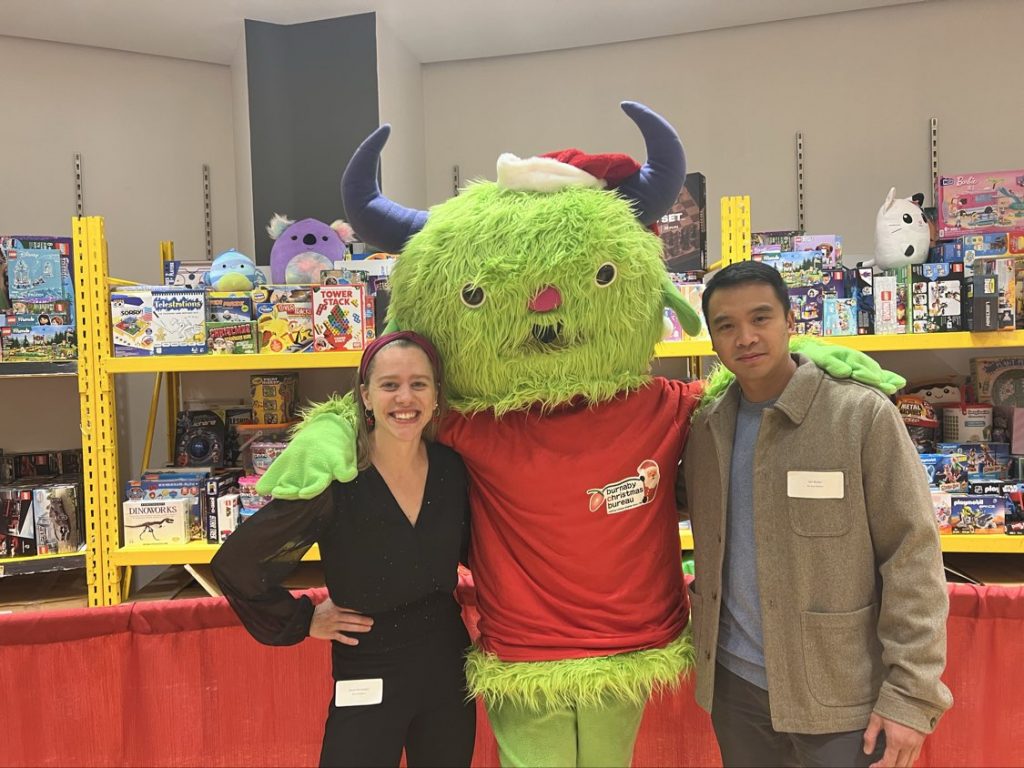 My Care Matters representatives attending the Burnaby Christmas Bureau Toy Drive launch at Metrotown, supporting families through holiday sponsorship in partnership with Burnaby Neighbourhood House.