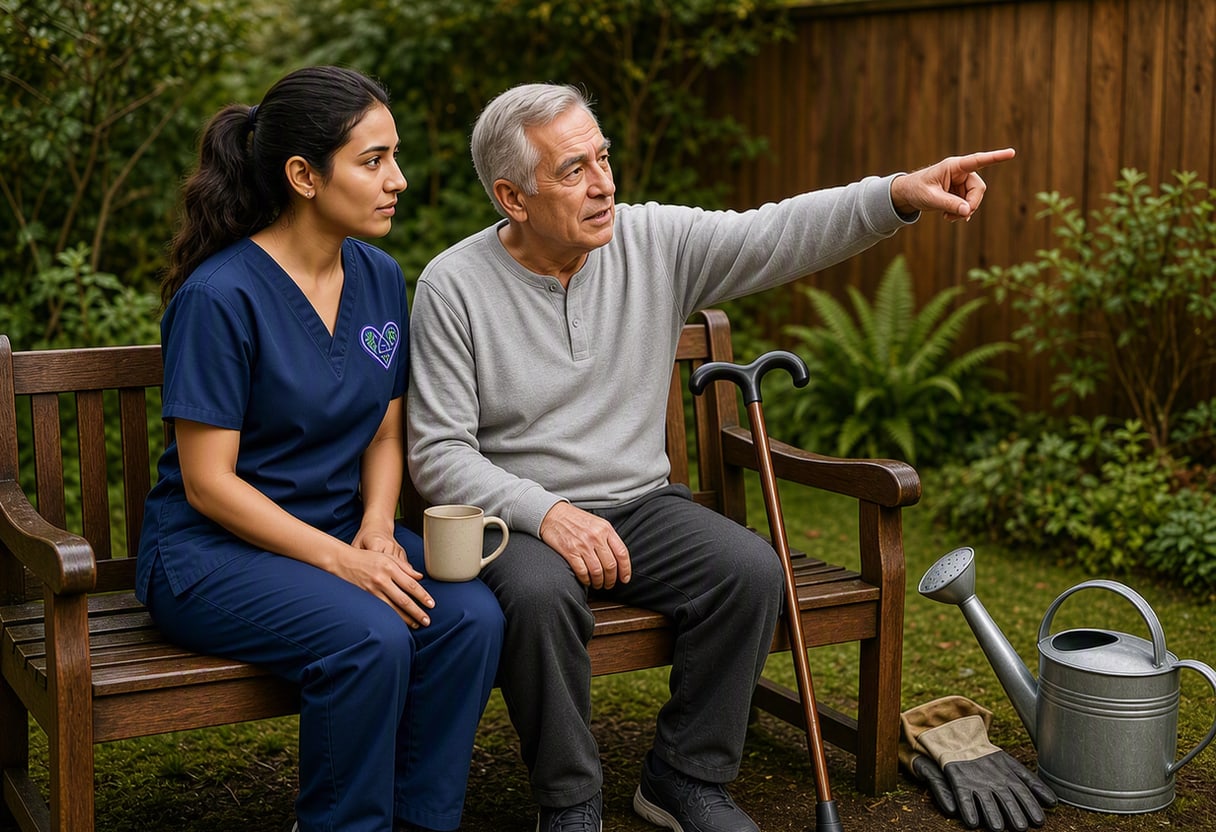 A Caregiver and Patient Share a Quiet Garden Moment