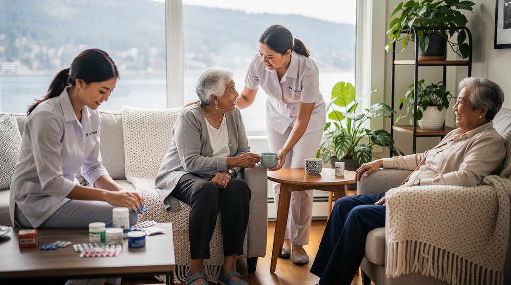 home-care-burnaby-seniors-enjoying-time-with-caregivers-at-home